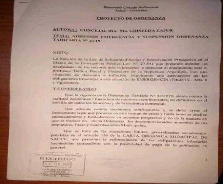 Nota a la Municipalidad por mal funcionamiento de Efluentes Cloacales y Proyectos de Ordenanzas.